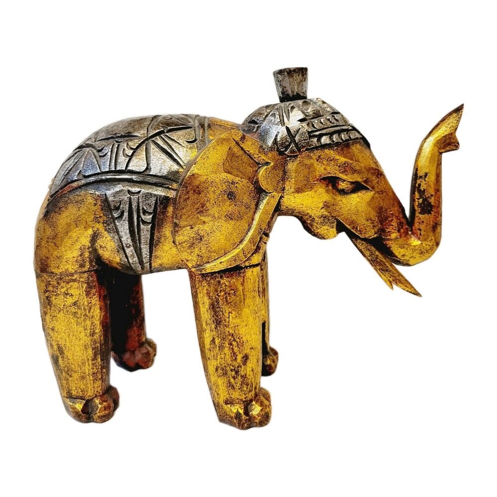 Wooden Handmade Hand Carving And Painting Elephant - Picture 3 of 12
